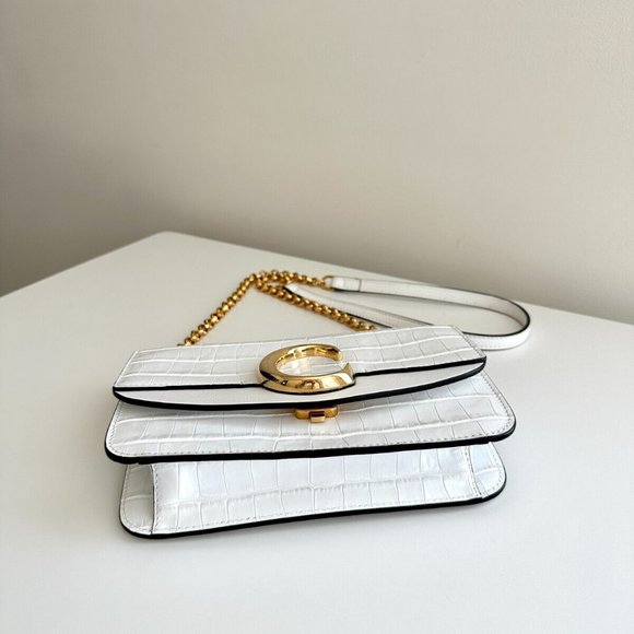 CHLOE C White Croc-Embossed Leather Shoulder Chain Bag - Picture 4 of 13